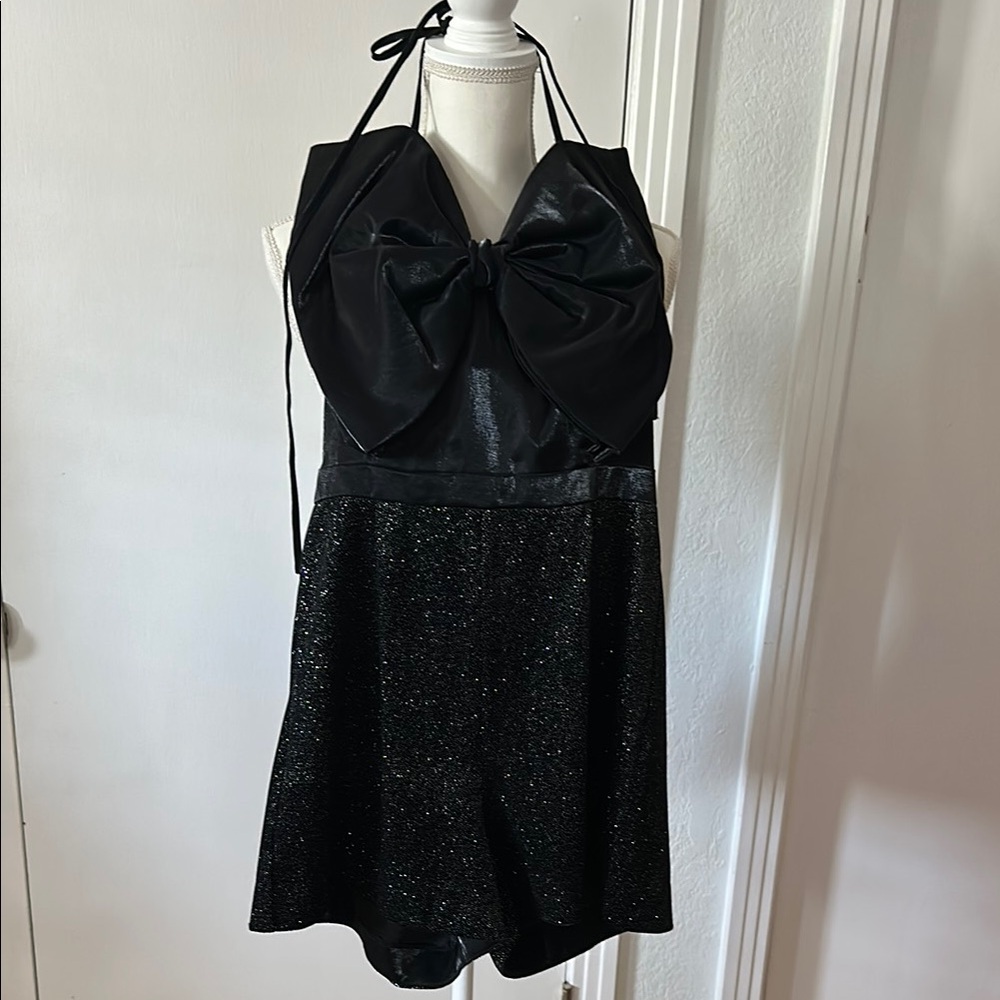 Black Halter Dress with Bow Detail